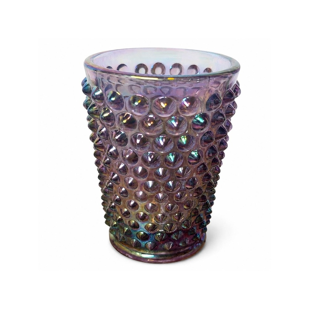 Vintage Fenton Purple Iridescent Carnival Glass Flat Hobnail Tumbler 4.5" 1970s